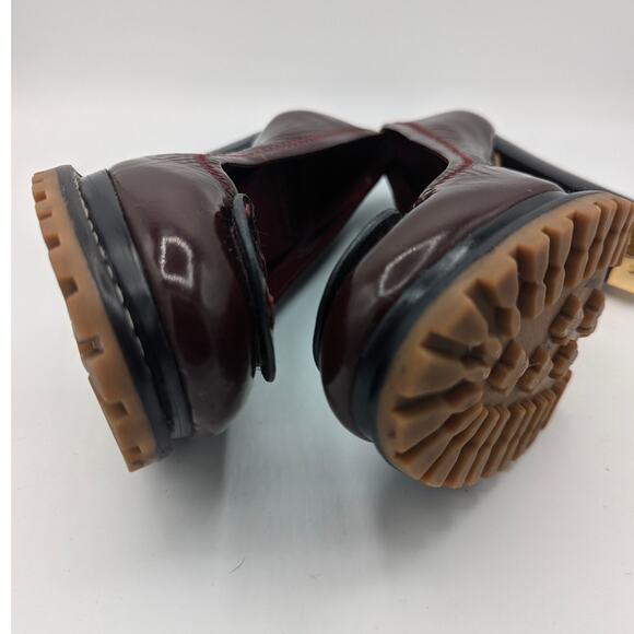 Tory Burch Leanne Burgundy Oxblood Patent Leather Emblem Stacked Heel Lug Sole 7 - Picture 6 of 12